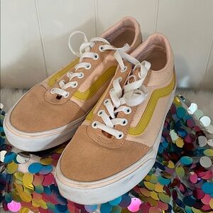 Vans Low Top Sneakers in Tan, Pink & Yellow